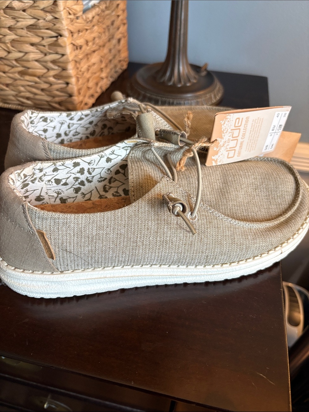 Hey Dude Women's Beige Canvas Slip-On Loafers with White Sole